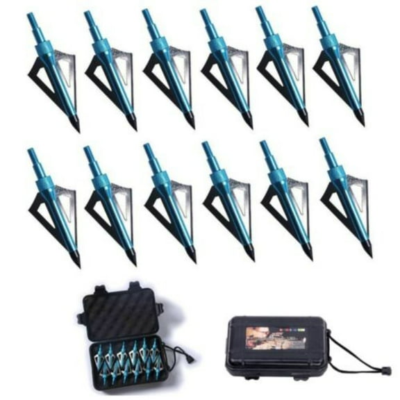 EROCK 12pcs Hunting Broadheads 100 Grain 3 Blade Broad Arrow Heads Arrows Screw Tips