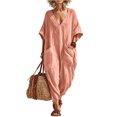 thumbnail image 2 of Womens Jumpsuit Casual 3/4 Sleeve V Neck Loose Long Pants with Pockets Summer Flowy Pink 2XL, 2 of 4
