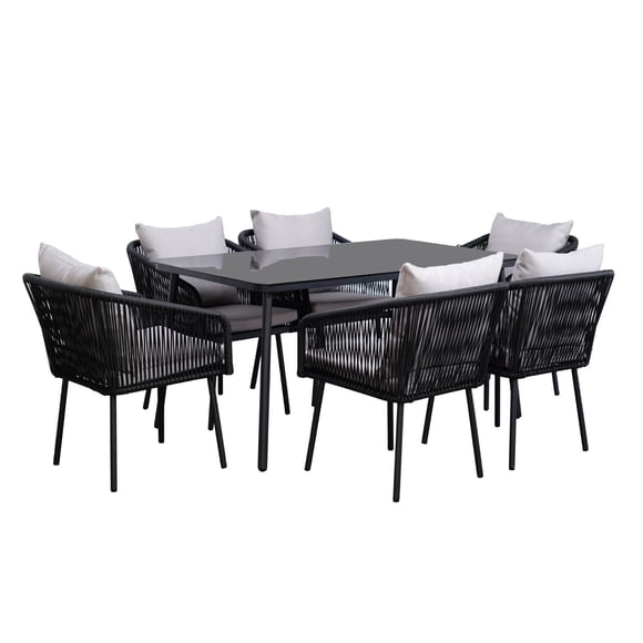Set de Exterior Samui Relan 6 Sillas + Mesa de Ratán y Acero Color Negro