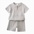 thumbnail image 2 of Summer Outfits for Boys, Casual Sets for Little Boys Solid Muslin Gauze Short Sleeve T-Shirt and Matching Shorts Casual Toddler Outfit, 2 of 5