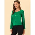 thumbnail image 3 of INSPIRE CHIC Blusa elegante de satén con cuello en forma de corazón y manga larga para mujer Verde XS, 3 of 5