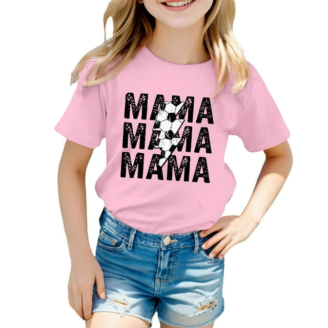 Toddler Child Girls Summer T Shirts Casual LetterPrinted Short Sleeve Basic Tees Ruffle Crewneck Sport Wear Tops size 12-13T