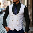 thumbnail image 2 of Kilaqueen Men's Suit Vest U Neck Double Breasted Slim Fit Business Formal Dress Waistcoat Wedding Casual Striple Vests, 2 of 5