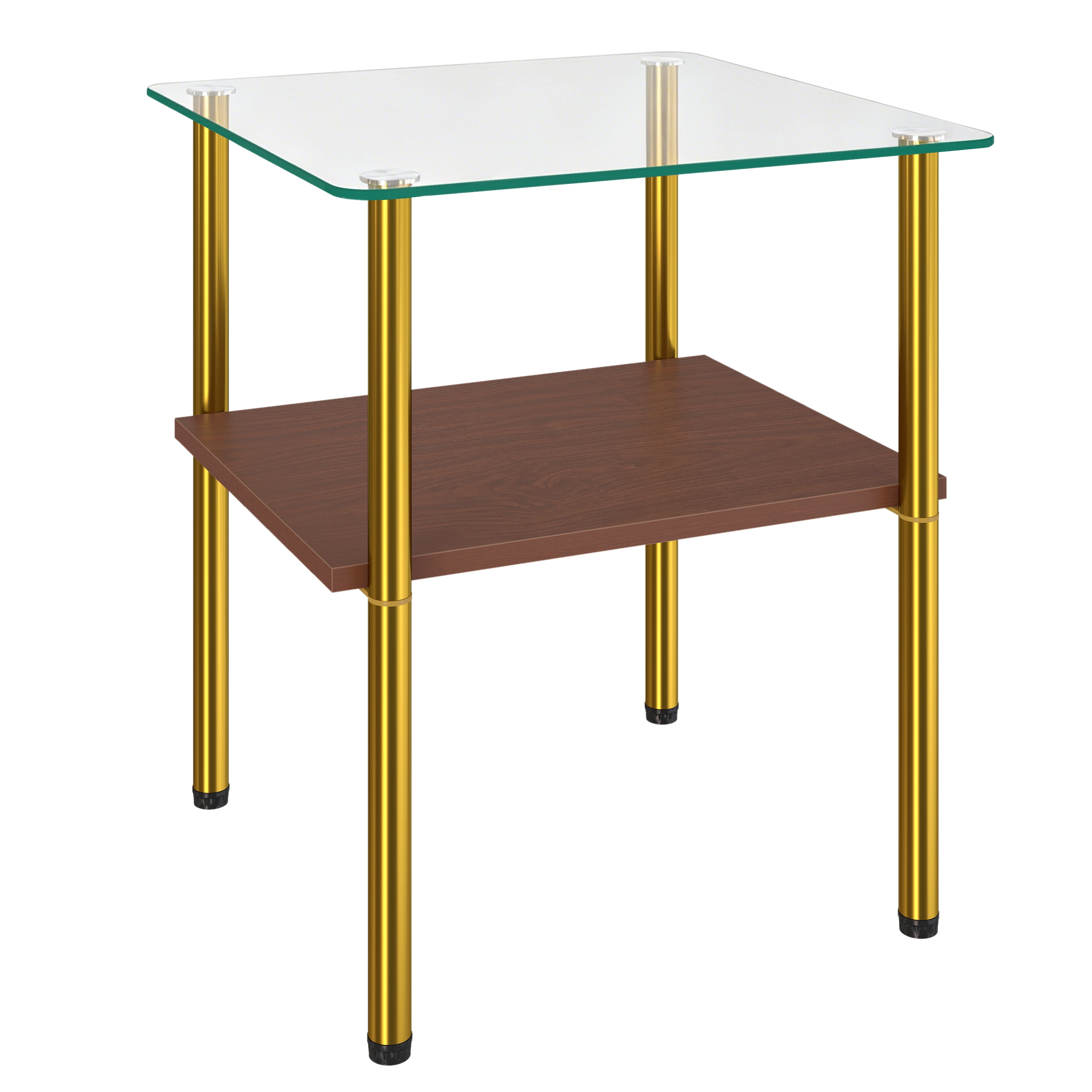 2-piece Modern Rectangular Glass Side Table, Tempered Glass Tabletop, MDF Storage Shelf & Metal Legs, Minimalist Sofa Side Table for Living Room & Bedroom