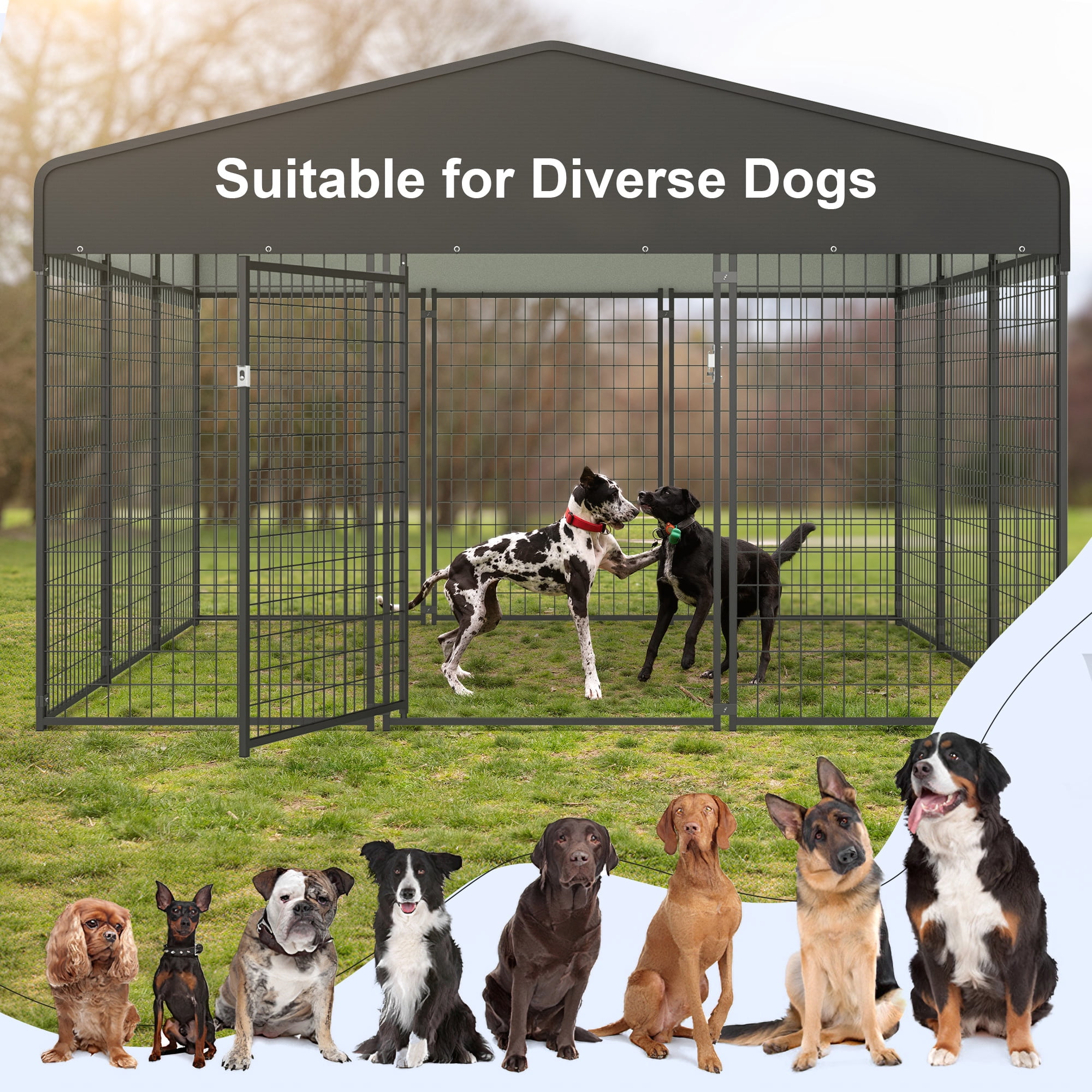Large Outdoor Dog Heavy Duty Dog House Pet Kennel Steel Fence with Secure Lock