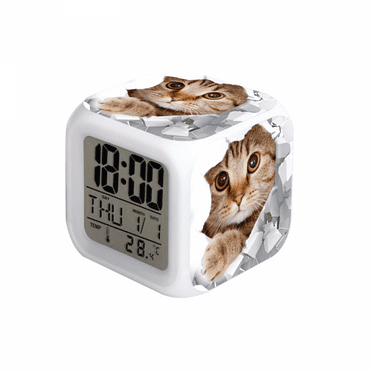 HANNTAOO LED Alarm Clock Cute Cat Pattern Creative Desk Table Clock Glowing Electronic Colorful Digital Clock for Unisex Adults Girl Boy Kids Children Toy Birthday Present Gift HTNL#458