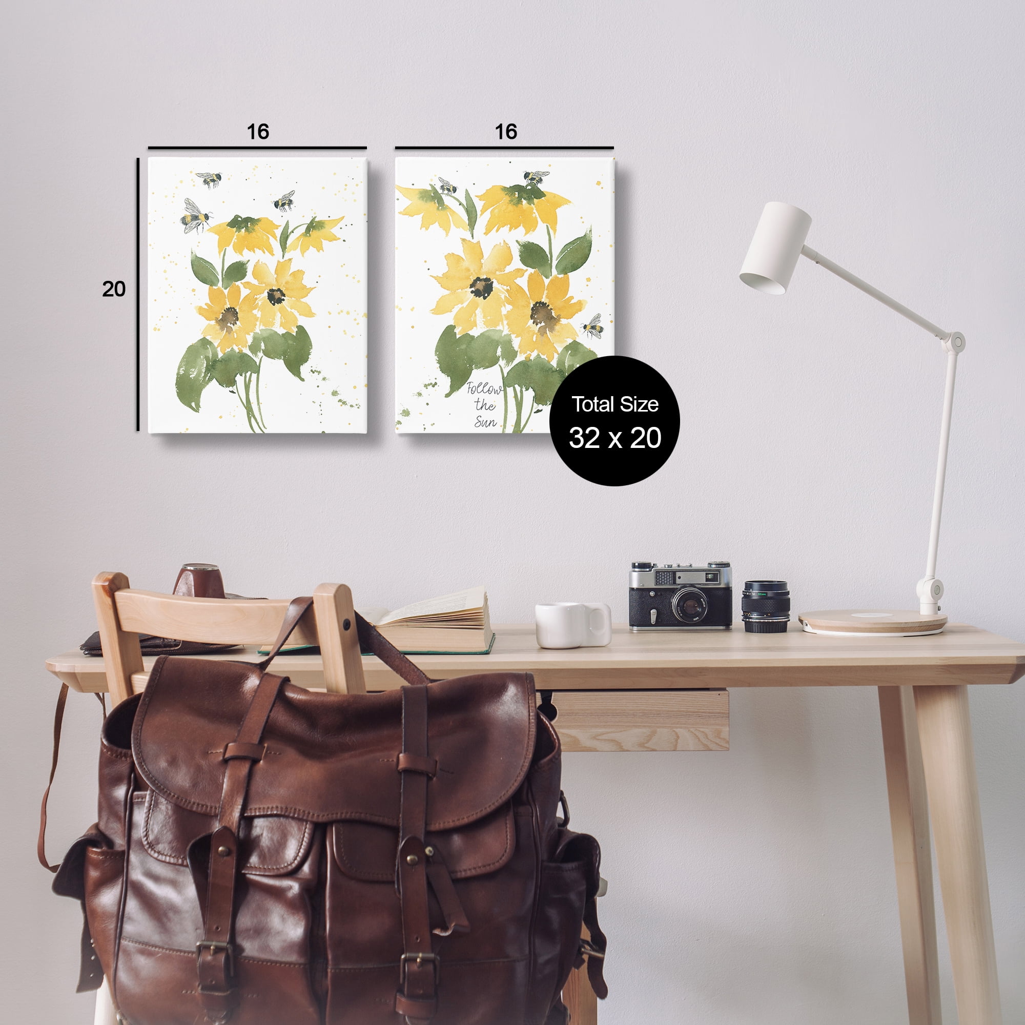 Stupell Industries Follow the Sun Flowers Plants & Flowers Painting Wrapped Canvas Art Print Wall Art, 16 x 20, Set of 2