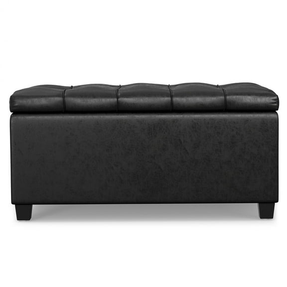 Rectangular Storage Ottoman Bench - Distressed Black Vegan Leather