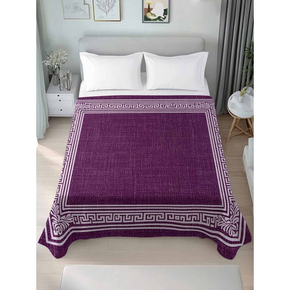 Dark Purple Retro Greek Key Twim XL Size Flat Sheet, Wrinkleproof & Fadeproof Cooling Flat Bed Sheet Only, Geometric Greece Ancient Farmhouse Breathable Soft Bedding Top Sheets 66 x 102 Inches