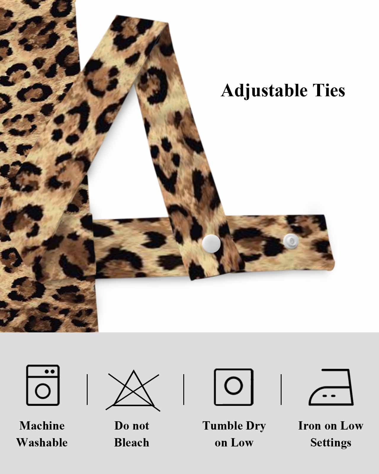 Leopard Print Tie Up Valances Curtain, Adjustable Kitchen Animal Abstract Retro Valances for Windows Decor, Rod Pocket Short Curtains Set for Bedroom/Bathroom, 60"x18"