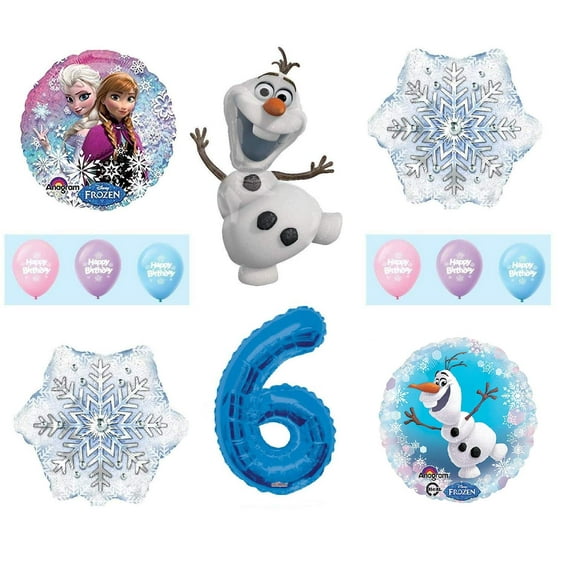 Frozen 6th Birthday Anna ELSA Olaf Snowman Snowflake 12 Piece Birthday Party Balloons Bouquet Set