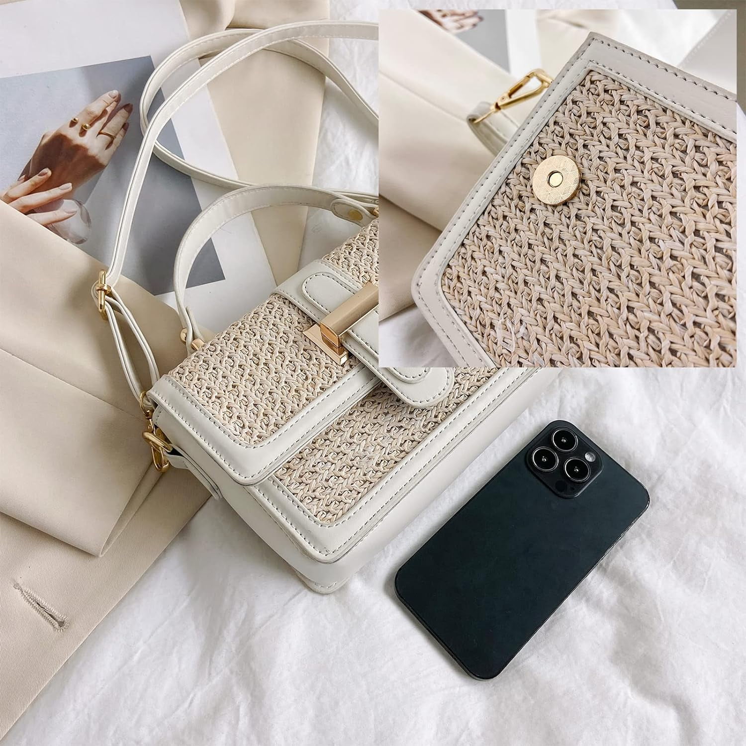 Kukuzhu Straw Crossbody Bags for Women, Summer Straw Purses and Handbags Shoulder Clutch Bag for Vacation