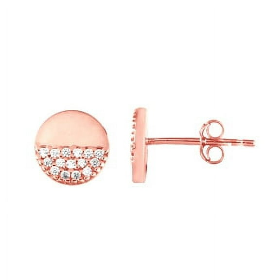 ROSE GOLD PLATED OVER STERLING SILVER CZ ROUND STUD EARRINGS