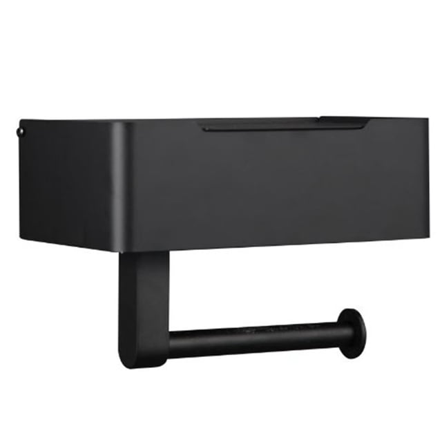 Caja de pañuelos con estante para rollo de papel, caja de pañuelos de acero inoxidable negra, soporte para caja de servilletas, diseño de clase mundial