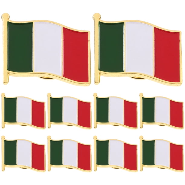10 broches con la bandera italiana, con barniz de hierro para decoración de ropa, para festivales, fiestas y reuniones.