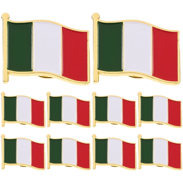 10 broches con la bandera italiana, con barniz de hierro para decoración de ropa, para festivales, fiestas y reuniones.