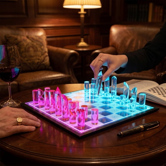 OnDisplay 3D Luxe Acrylic Fire & Ice LED Light Glowing Chess Set