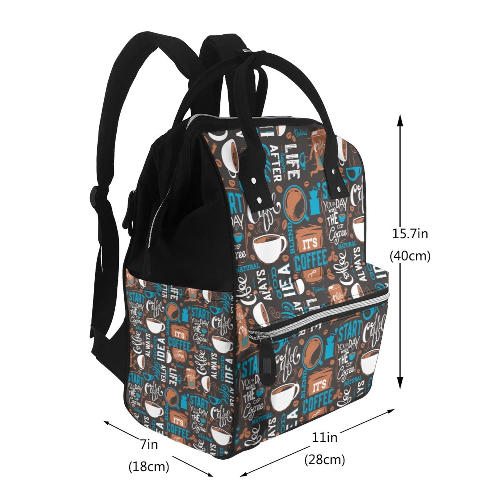 Ratiio Coffee Lover Print Mummy Backpack - Waterproof Twill Canvas, Large Capacity Diaper Bag with Multiple Pockets and Adjustable Straps