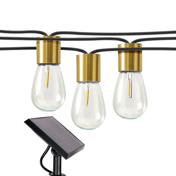 Brightech Glow Solar Powered LED Outdoor String Lights 27 ft, Waterproof Shatterproof 1W Brass Accent Edison Bulbs for Patio, Porch, Backyard, 2700K Soft White