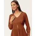 thumbnail image 5 of Moomaya Solid Cinched Waist Top, V-Neck Front Slit Buttoned Georgette Top, 5 of 8