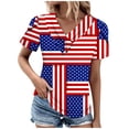 thumbnail image 2 of Camiseta de Manga Corta con Cuello en V, Fiudx, Estampado del Día de la Independencia de Verano para mujer, 2 of 5