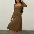 thumbnail image 4 of Womens Spring Dress 2026 - Square Neck Long Sleeve Casual A-Line Flowy Elegant Wedding Guest Party Midi Dress, 4 of 5