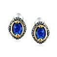 thumbnail image 2 of Bling Jewelry Womens Large Blue Crystal Oval Bali Style 2 Tone Clip On Earrings, 2 of 4