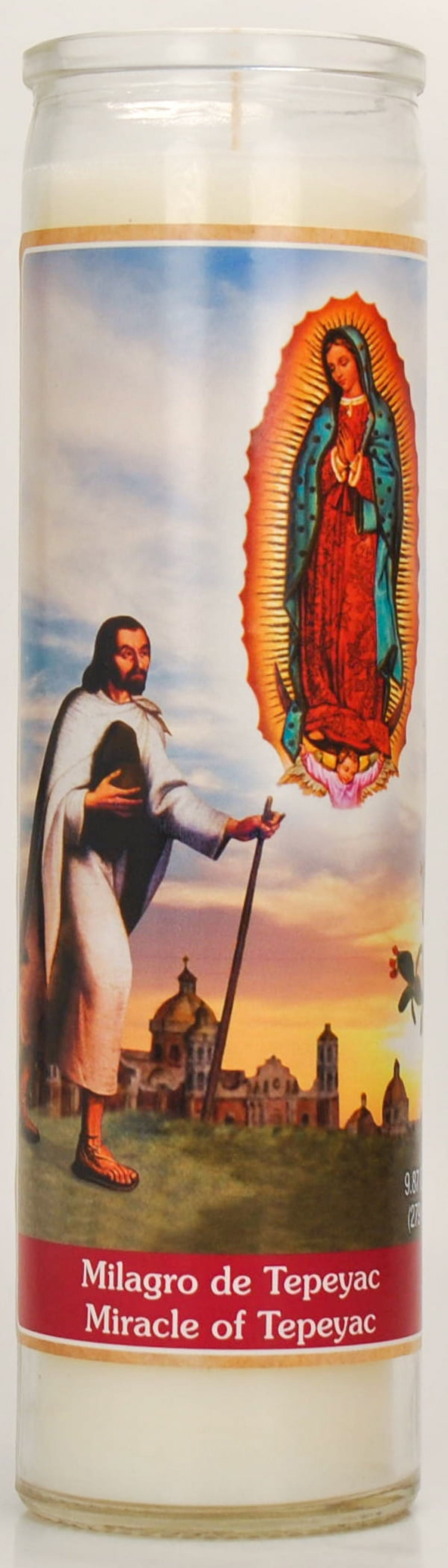 (6 pack) Prayer Candle Milagro De Tepeyac White Wax, 8 Inch