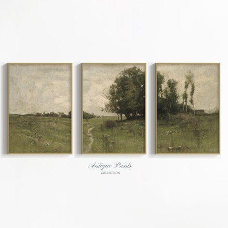 UNFFRAMED Moody Landscape 3 Pieces Wall Art, Vintage Country Et Split Poster, Countryside Poster, Farmhouse Decor Set 3 Prints 8x12