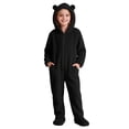 thumbnail image 2 of Kids Hooded Onesie Fleece Footed Jumpsuit with Bear Ears, Full Zip One Piece Cozy Sherpa Loungewear for Boys Girls, Black 10Y, 2 of 8