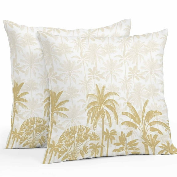 Outdoor Pillow Covers Pack of 2, Yellow Tropics Palm Trees Waterproof Throw Pillowcase Cushion Cases, Abstract Plant Leaves Decorative Pillow Cover for Couch Sofa Home Bed Patio