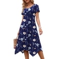 thumbnail image 4 of Fantaslook Short Sleeve Dresses for Women Floral Asymmetrical Hem Dress Summer Sundresses with Pockets, 4 of 9