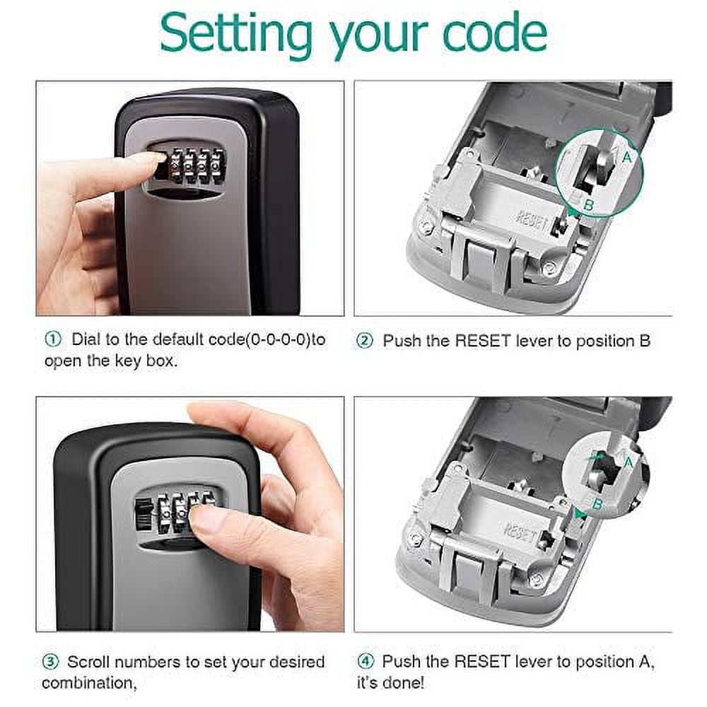 K-Cliffs Heavy Duty Wall Mount Key Lock Box 4 Digit Combination  Realtor's Open House Holds up to 5 Keys, Metal, Unisex