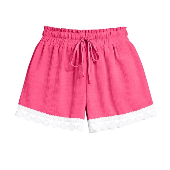 OGLCCG Tween Girls Boho Beach Shorts Elastic Waist Drawstring Lace Ruffle Irregular Hem Elegant Shorts Casual Vintage Solid Shorts 5-16 Years