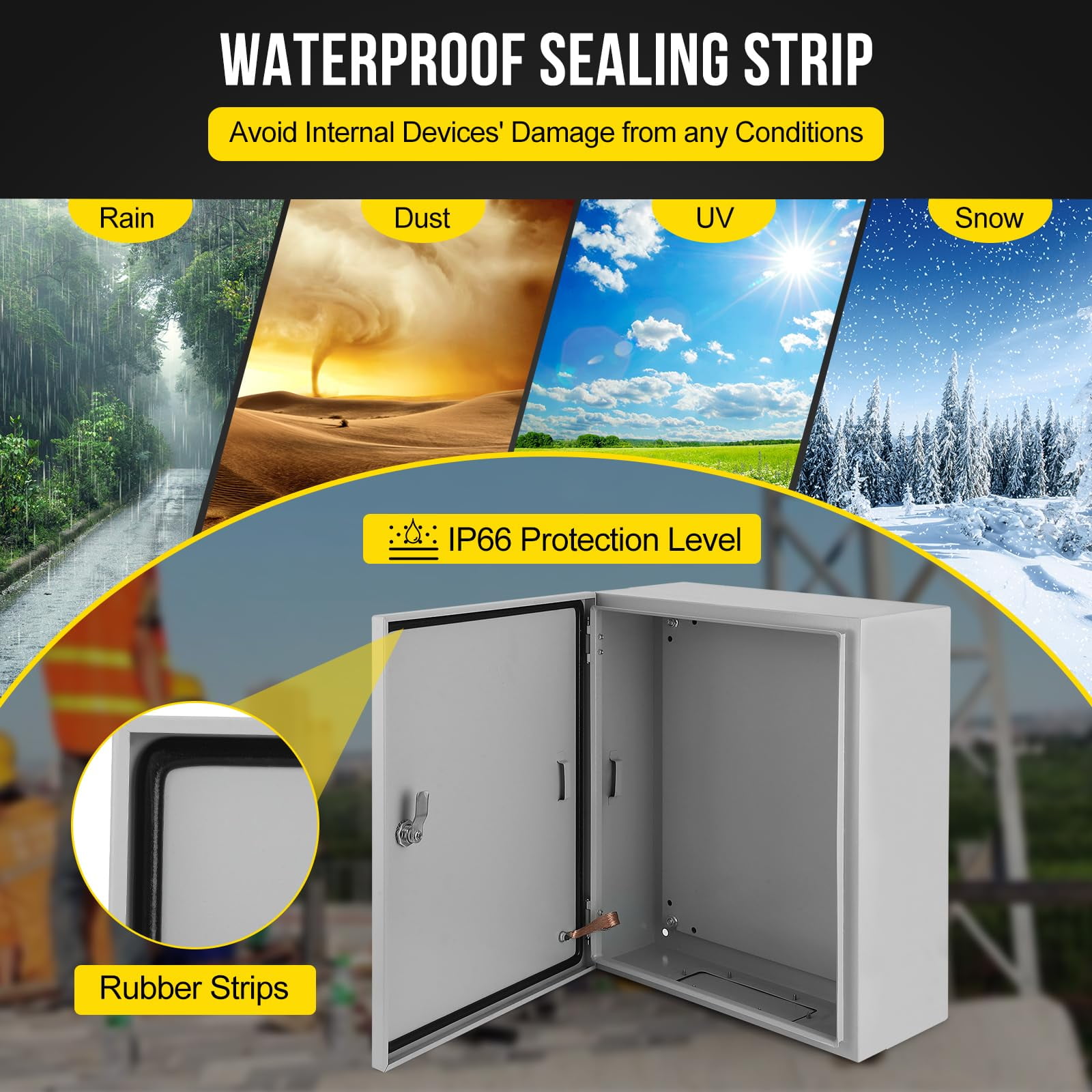 Outdoor Electrical Box, NEMA 4X Steel Junction Box,IP66 Waterproof & Dustproof Electrical Enclosure Box,Outdoor/Indoor Electrical Project Box with Lock & Mounting Plate,20 * 16 * 8"