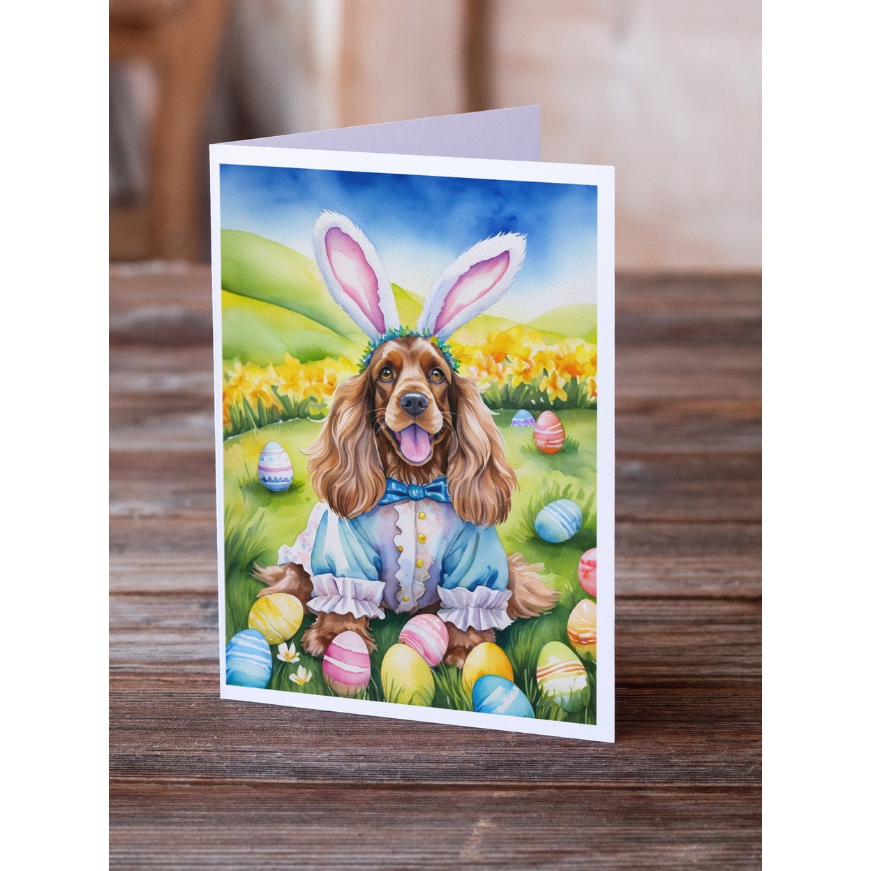 Cocker Spaniel Easter Egg Hunt Greeting Cards Pack of 8 7 in x 5 in