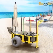 Matladin Fishing Cart, Foldable Beach Trailer with 13" Big Balloon Wheels, Sand Wagon Trolley, 300 lbs Load Capacity, 8 Fishing Rod Holders, Mesh Bag, Hand Pump