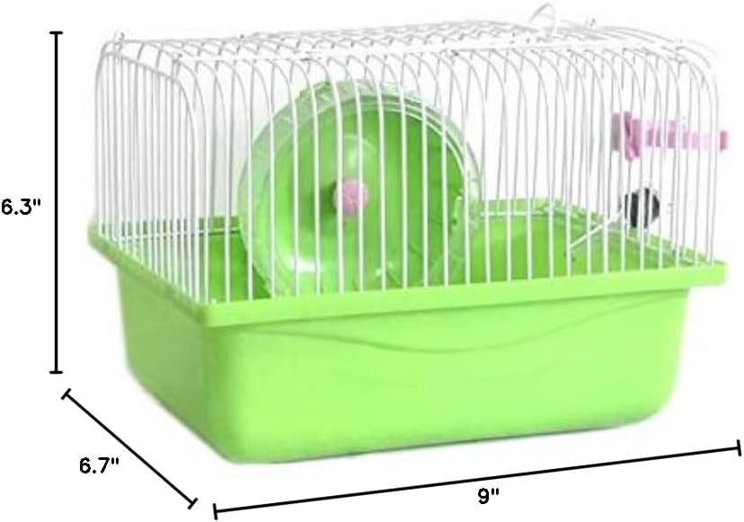 Small Pet Hamster Cage with Running Wheel Water Bottle Food Basin Portable Carrier House Mice Home Habitat for Going Out, Traveling (Green)