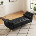 thumbnail image 2 of End of Bed Bench with Storage, 66.53" Storage Ottoman Bench Tufted PU Leather Entryway Bench with Rivet, Rolled Arms and Metal Legs, Upholstered Storage Bench Seat for Bedroom Living Room, Black, 2 of 8