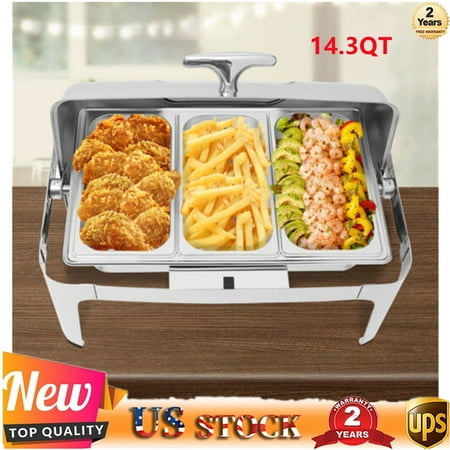 

Flkoendmall 14.3QT Roll Top Chafing Dish Set Hotel Restaurants Food Warmer Tray Silver
