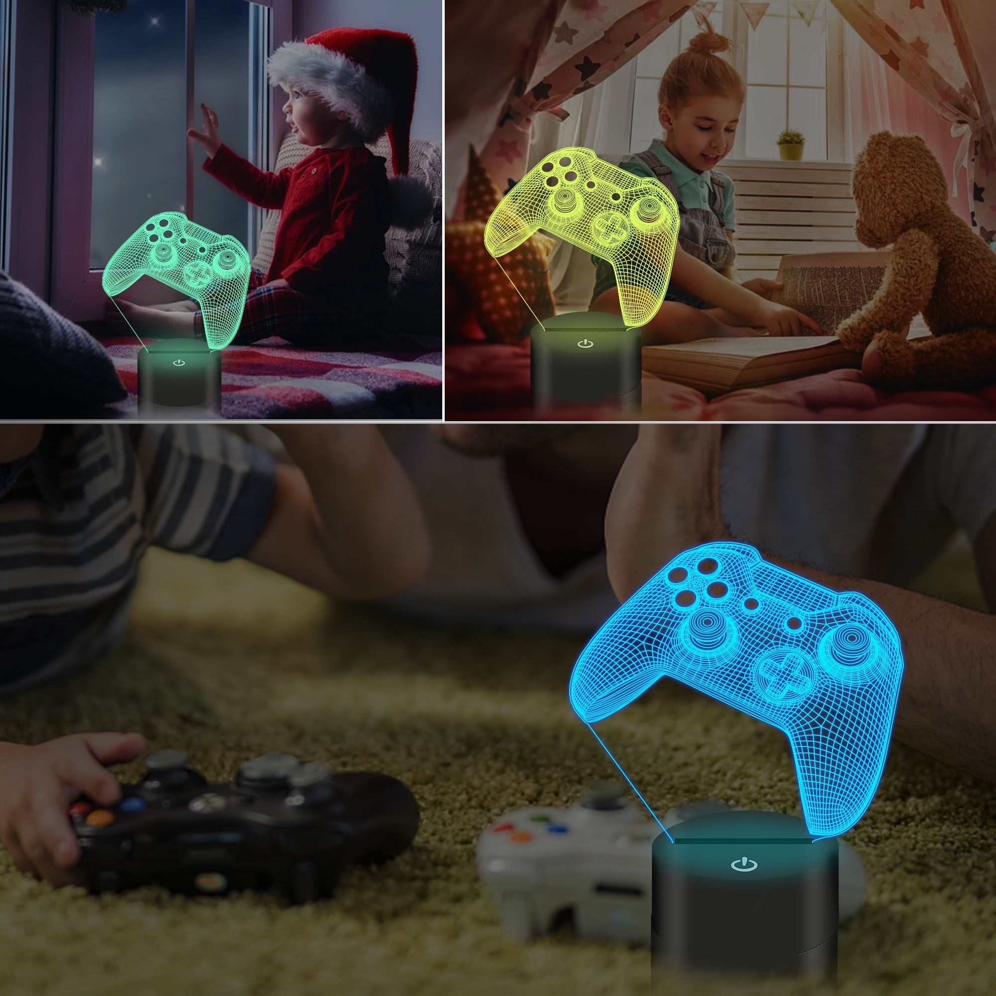 Lampada 3D Gamer Pro – Luce Notturna A Forma Di Gamepad Con 7 Colori Touch E Luminosità Regolabile - 4