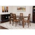 thumbnail image 2 of 5 Pcs Walnut Wood Dining Table St-Window Pane Back Wood Dining Chairs, 2 of 2