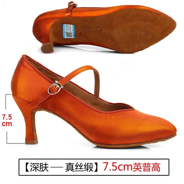 XIHAHA zapatos de baile para mujer, zapatos de baile de salón de tacón alto y bajo de satén color tostado, suela exterior blanda, zapatos de baile modernos, zapatos de mujer