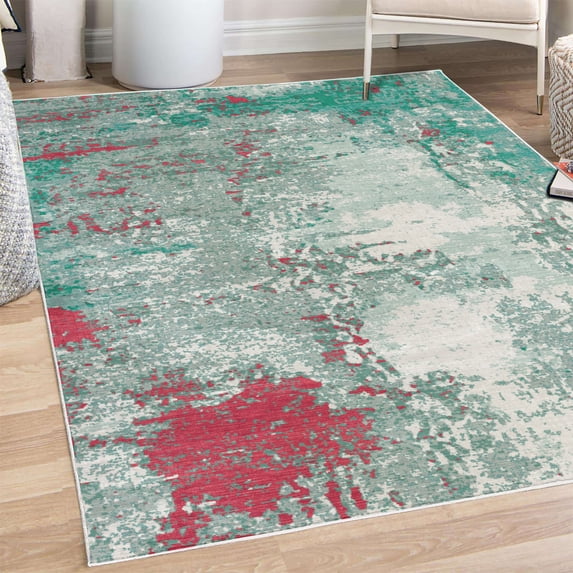 Modern Decorative Rug, Abstract and Grunge Composition of Splash Look Shaped Weathered Forms, Quality Carpet for Bedroom Dorm and Living Room, 6 Sizes, Sea Green, by Ambesonne