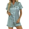thumbnail image 4 of Women's Pajama Set Silk Pajamas for Women Stripe Button down Sleepwear Short Sleeve Loungewear Women Lounge Sets 2 Piece Outfits Sleepwear for Women S, 4 of 4