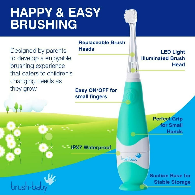 belofte schuld dinsdag Brush Baby BabySonic Infant and Toddler Electric Toothbrush for Ages 0-3 Years - Smart LED Timer and Gentle Vibration Provide a Fun Brushing Experience - Includes 3 Sensitive Brush Heads - Teal - Walmart.com belofte schuld dinsdag Brush Baby BabySonic Infant and Toddler Electric Toothbrush for Ages 0-3 Years - Smart LED Timer and Gentle Vibration Provide a Fun Brushing Experience - Includes 3 Sensitive Brush Heads - Teal - Walmart.com