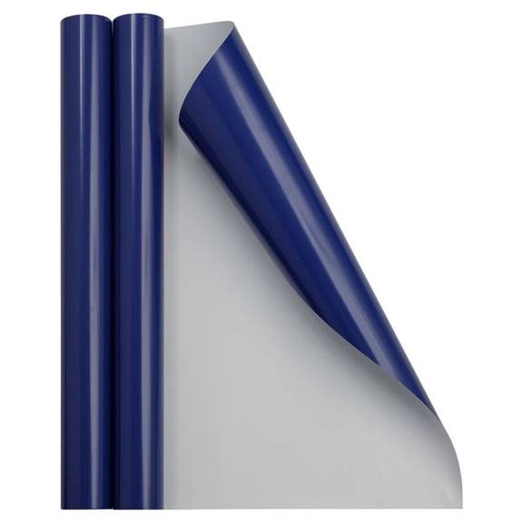 JAM Paper Glossy Wrapping Paper, 52.6 Sq ft Total (17 in x 18 Ft Each), Royal Blue, 2 Rolls