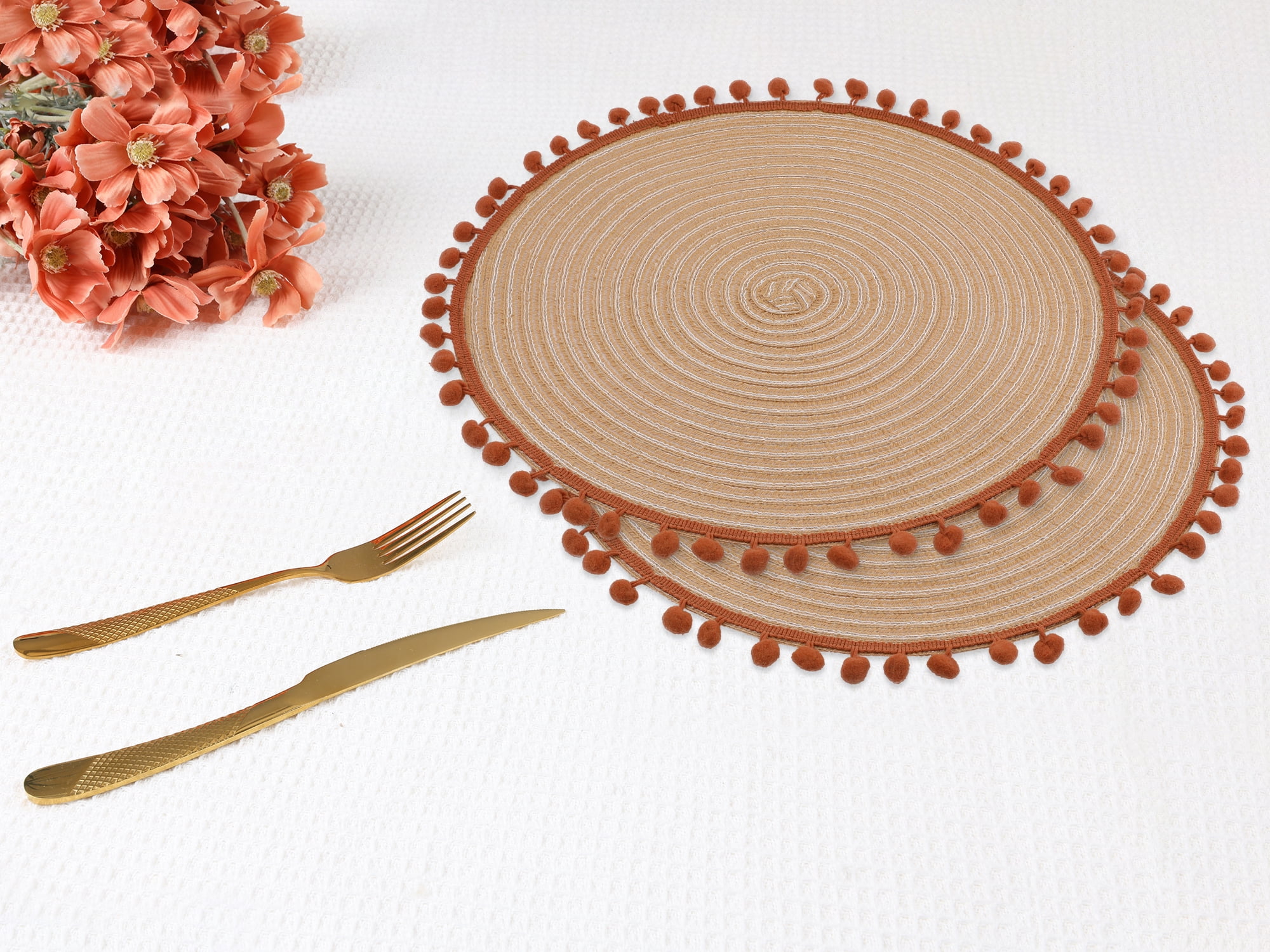 Unique Bargains Placemats Set of 6 Polyester Placemats for Dining Table Tawny 15x15in