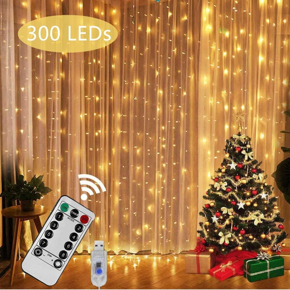 300LED/10ft Curtain Fairy Lights USB String Light With Remote Xmas Party Wedding 