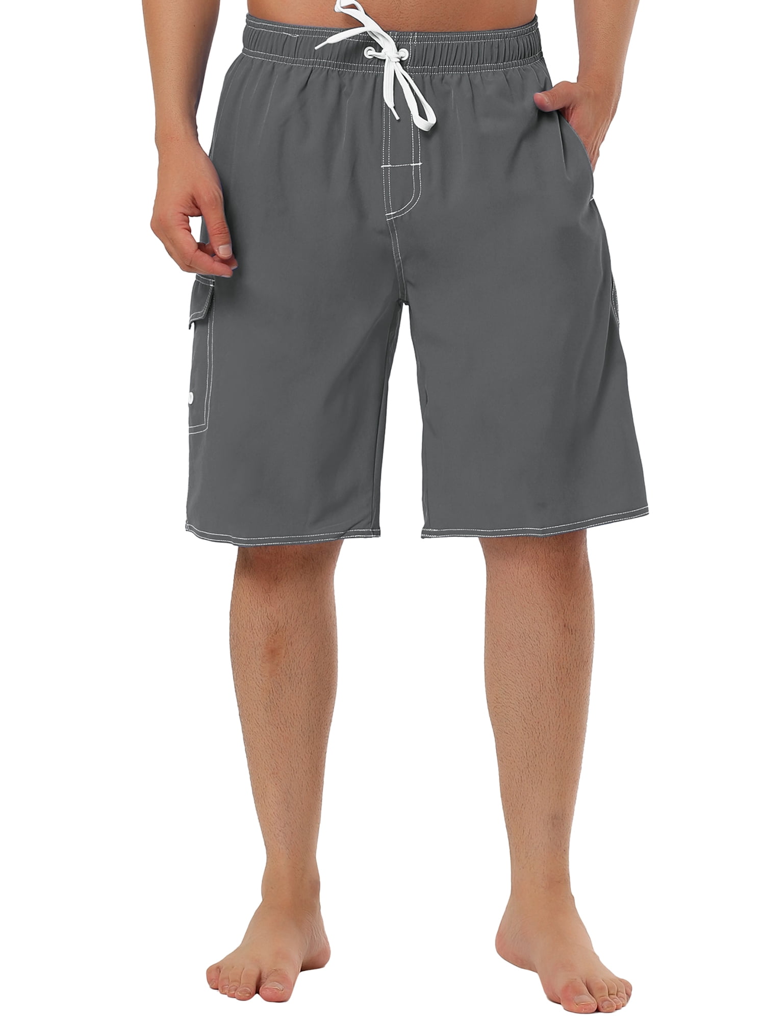 Unique Bargains Men's Summer Casual Drawstring Elastic Waist Solid Beach Board Shorts Gray 36